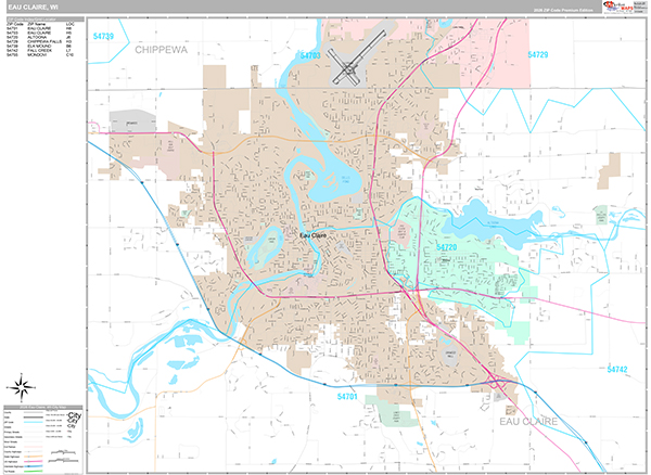 Eau Claire, WI Zip Code Map